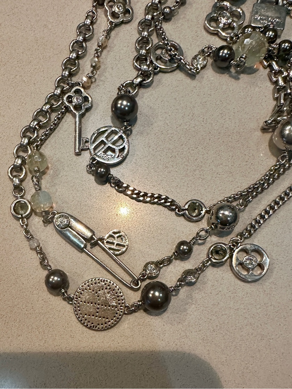 RARE henri bendel Layered Silver-Tone Multi-Chain Necklace with Charm Accents - Picture 3 of 6